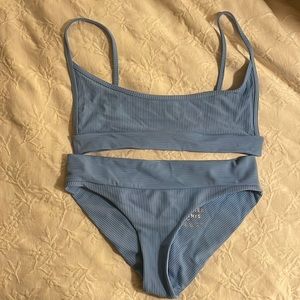 Frankies Bikinis Gavin Top & Gavin Bottom, Chambray, Size L